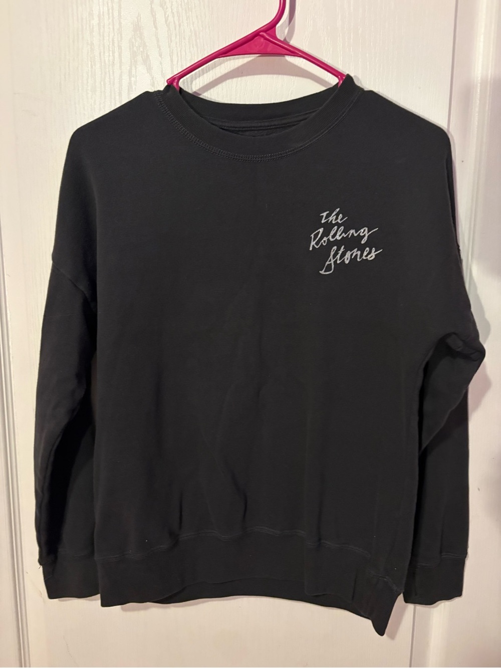 The Rolling Stones Black Crewneck with silver glittery Script Logo